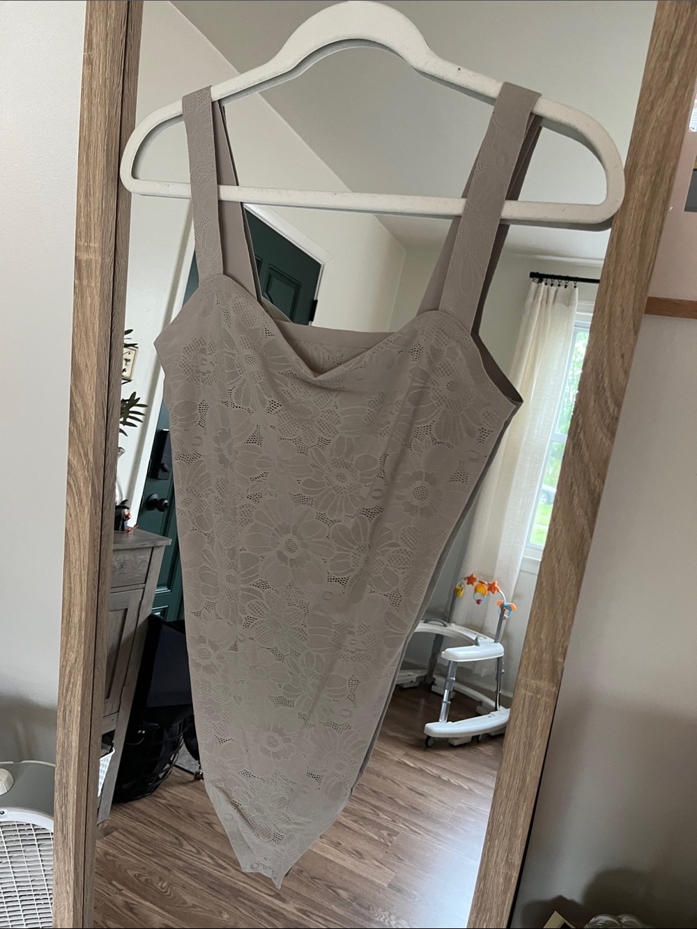 aerie Taupe Lace-Detail Sleeveless Bodysuit
